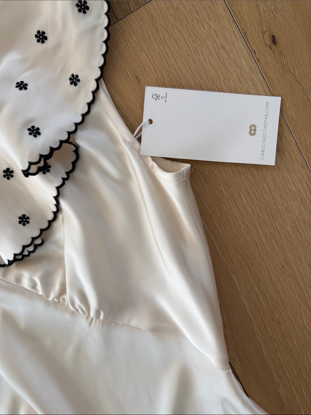 Caroline Constas Ivory Slip Dress with Polka Dot Ruffle - Picture 3 of 4